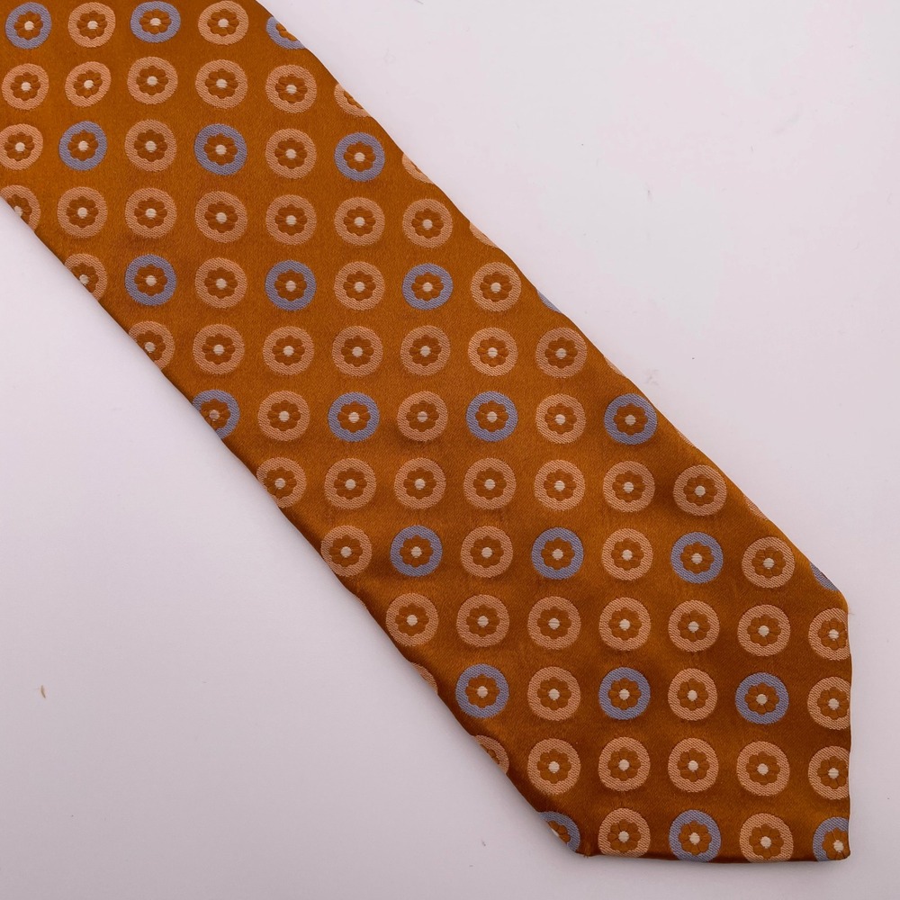 IKE BEHAR NEW YORK Mens Silk‎ Geometric Pattern Necktie Orange-Brown Blue Tan